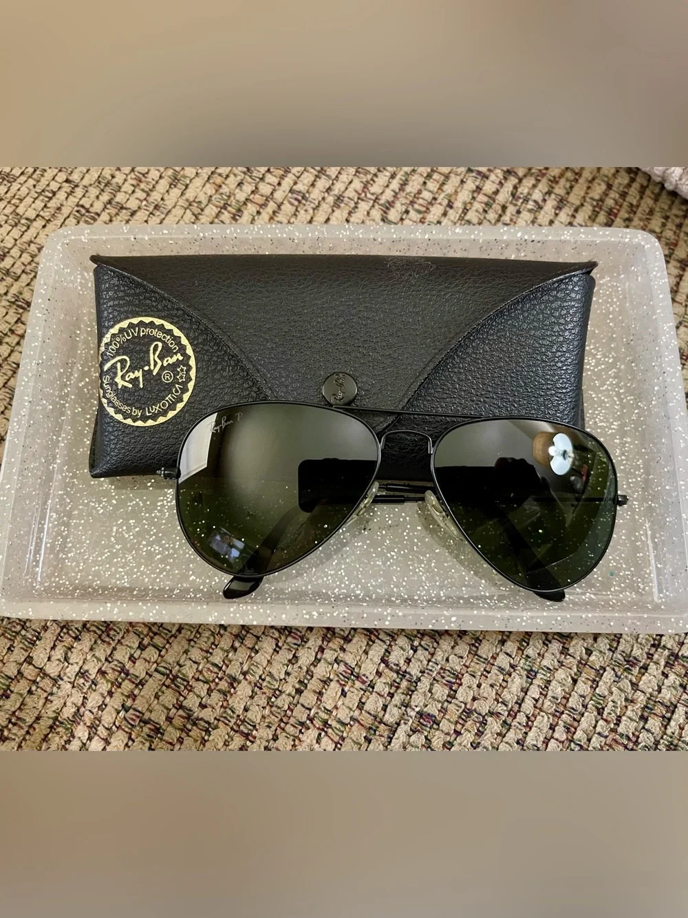Ray-Ban Aviator Classic RB3025 Black Frame G-15 Green Polarized Sunglasses 58mm